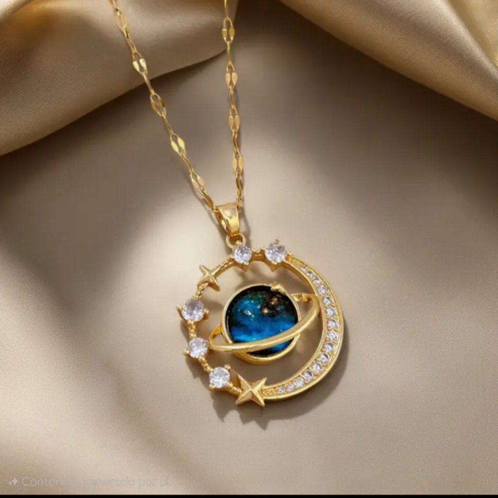 18k Gold Plated Stainless Steel Blue Moon Necklaces
